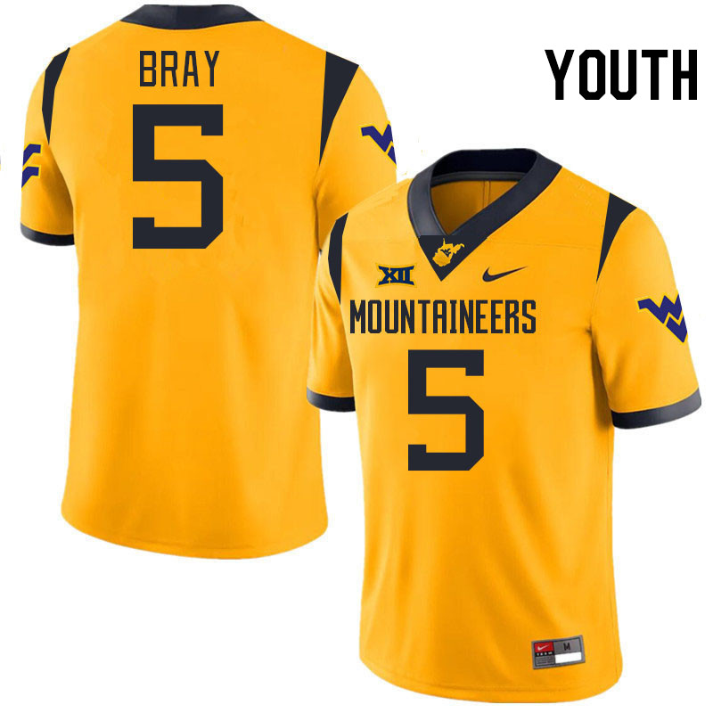 Youth #5 Jaden Bray West Virginia Mountaineers College 2024 New Uniforms Football Jerseys Stitched S